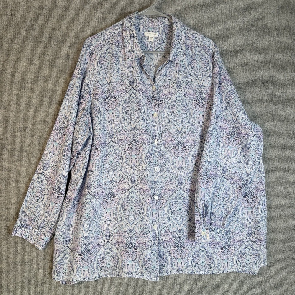 J.Jill Love Linen Size-3X Women's Essential Shirt Blue Paisley Pastel Button-Up